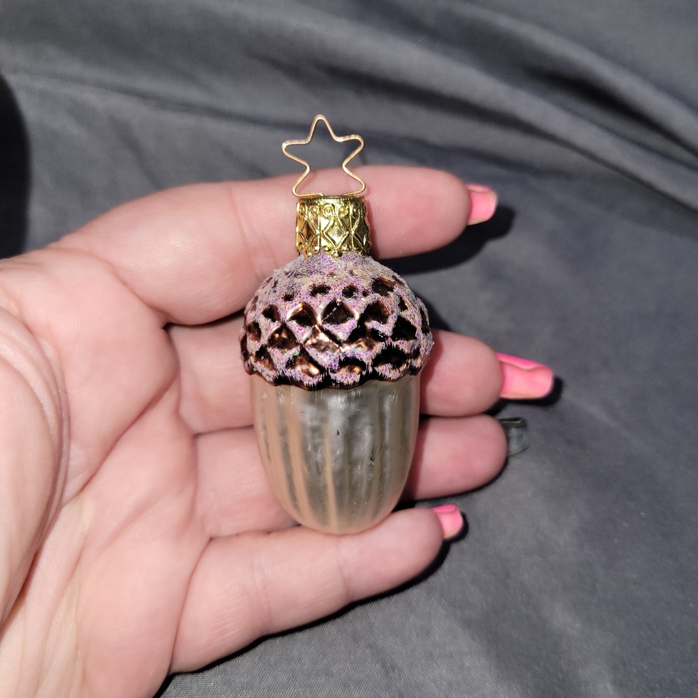 Vintage WEST GERMANY Hand Blown GLASS CHRISTMAS TREE ORNAMENT Acorn Nut